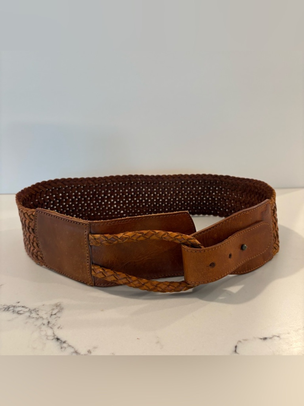 Vintage Linea Pelle Genuine Braided Wide Brown Leather Waist Belt Womens Medium